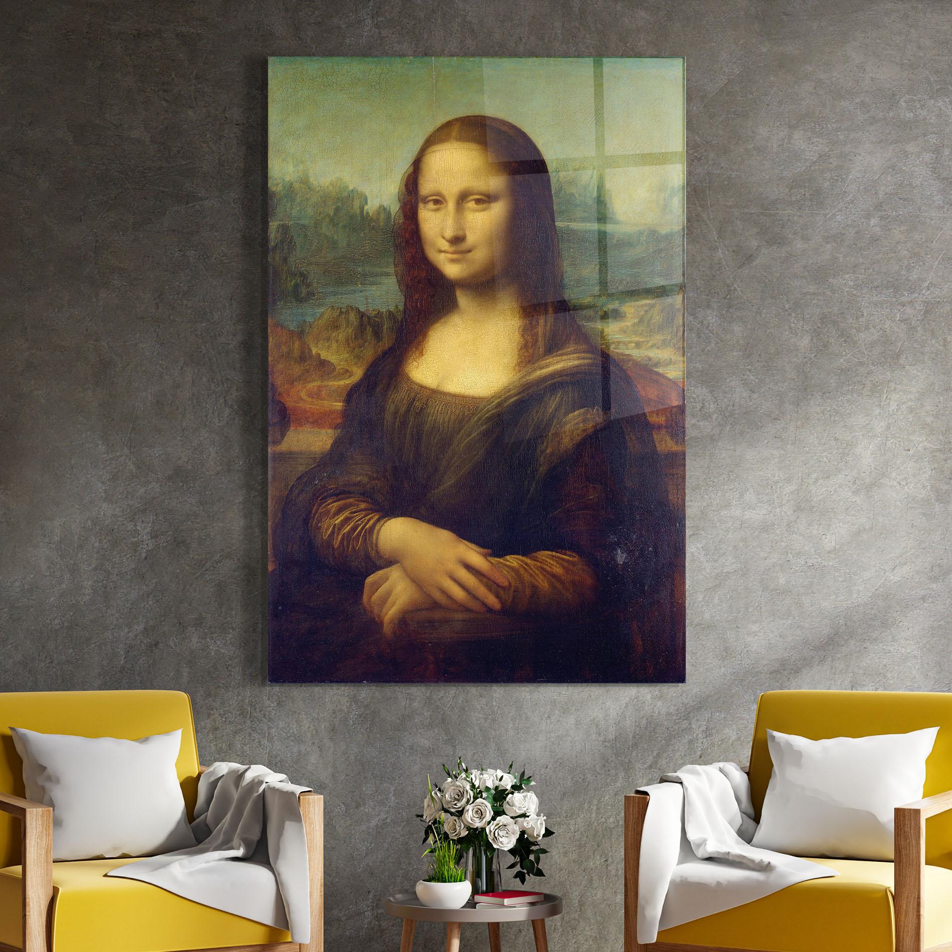 Glasbild Gioconda By Leonardo Da Vinci mockup 4