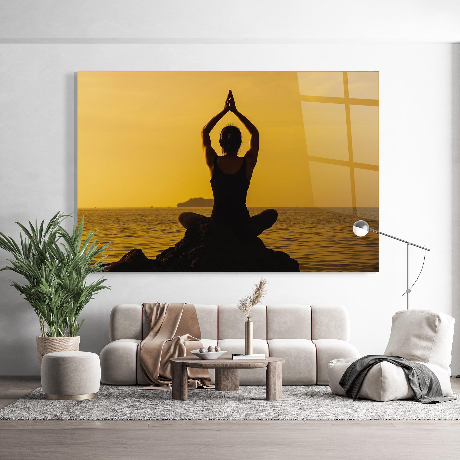 Glasbild Meditation On Sunset mockup 9