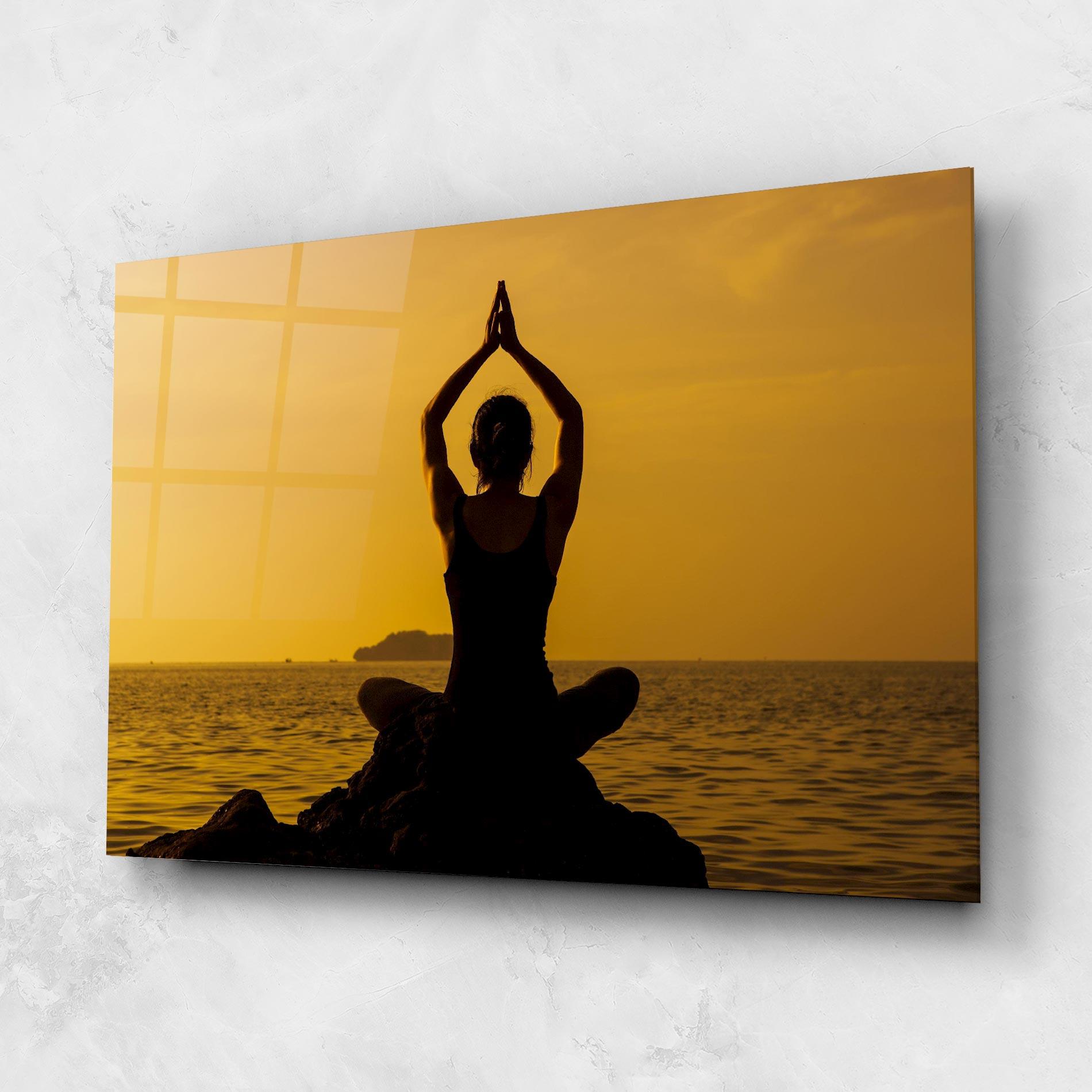 Glasbild Meditation On Sunset mockup 1