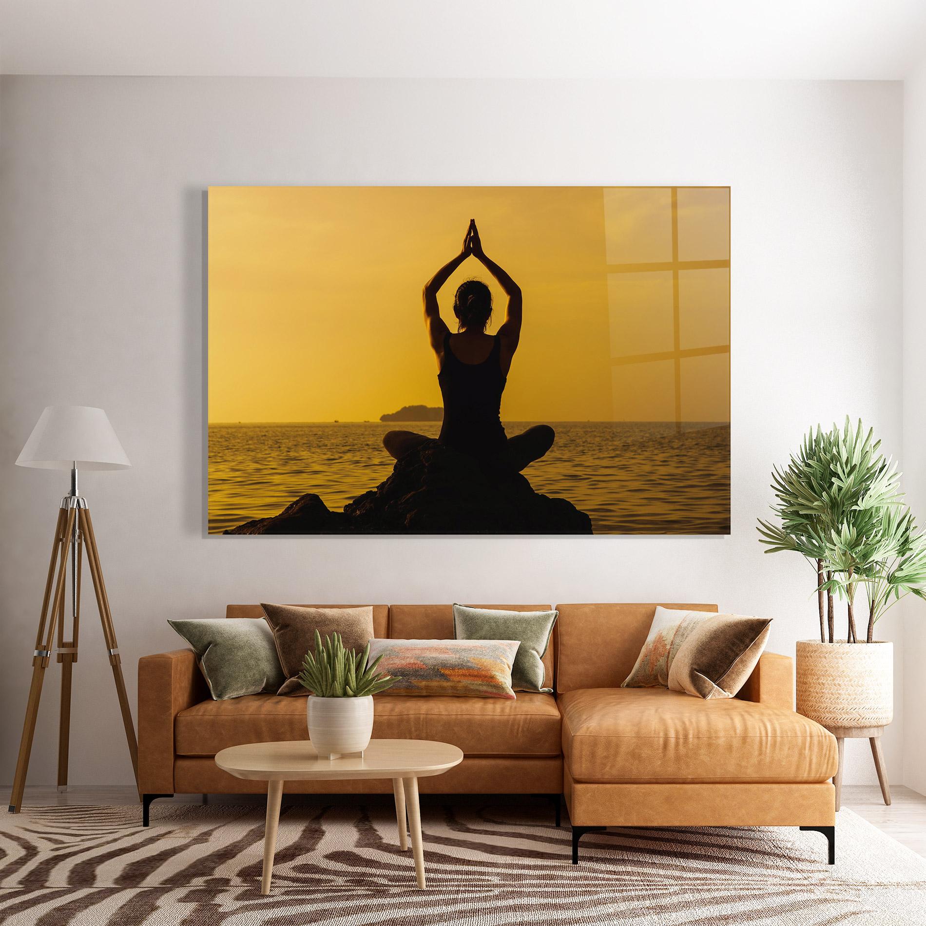 Glasbild Meditation On Sunset mockup 7